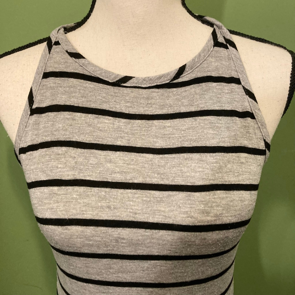 Women's Rebel Sugar Grey Black Striped Halter Backless Maxi Dress M - Picture 6 of 8